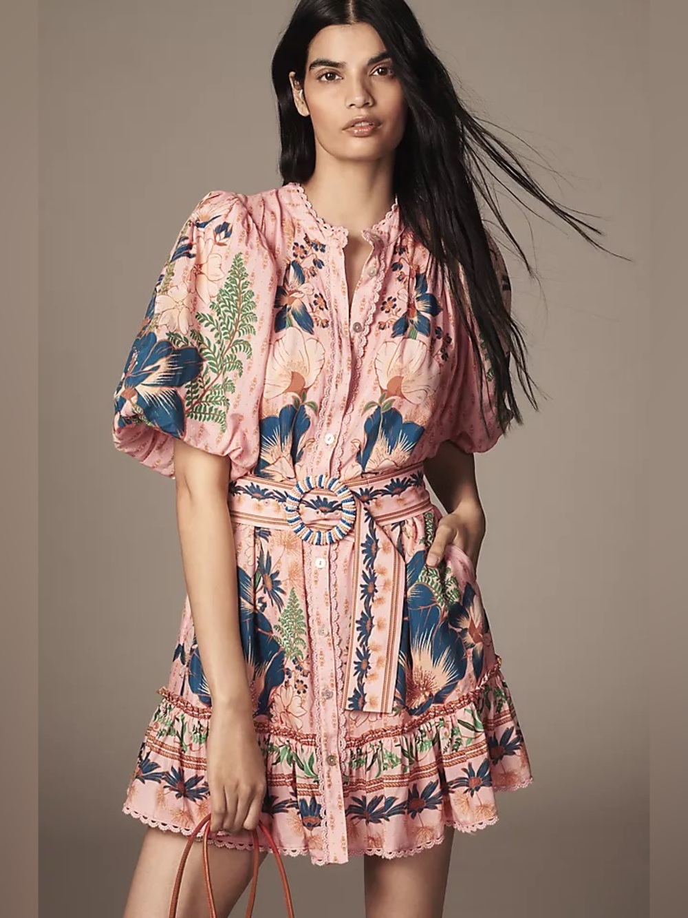 Farm Rio The Dream Garden Pink Mini Dress